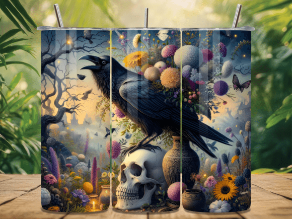 Download Gothic Spooky Raven Skull Tumbler Wrap - Gothic spooky Collection