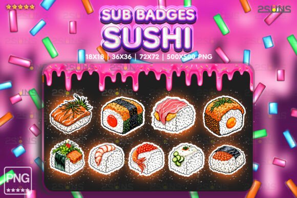 Download 8 Yummy Sub Badges, Sushi Twitch Badges - Sub badges Collection