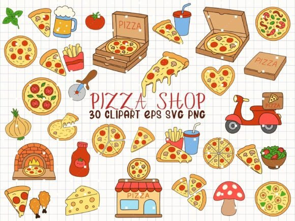 Download Pizza Svg Bundle, Food Clipart Doodle - Pizza Collection